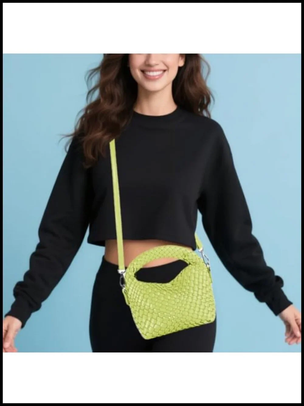 Woven Crossbody Bag Small Tote PU Leather Shoulderbag with Detachable Strap